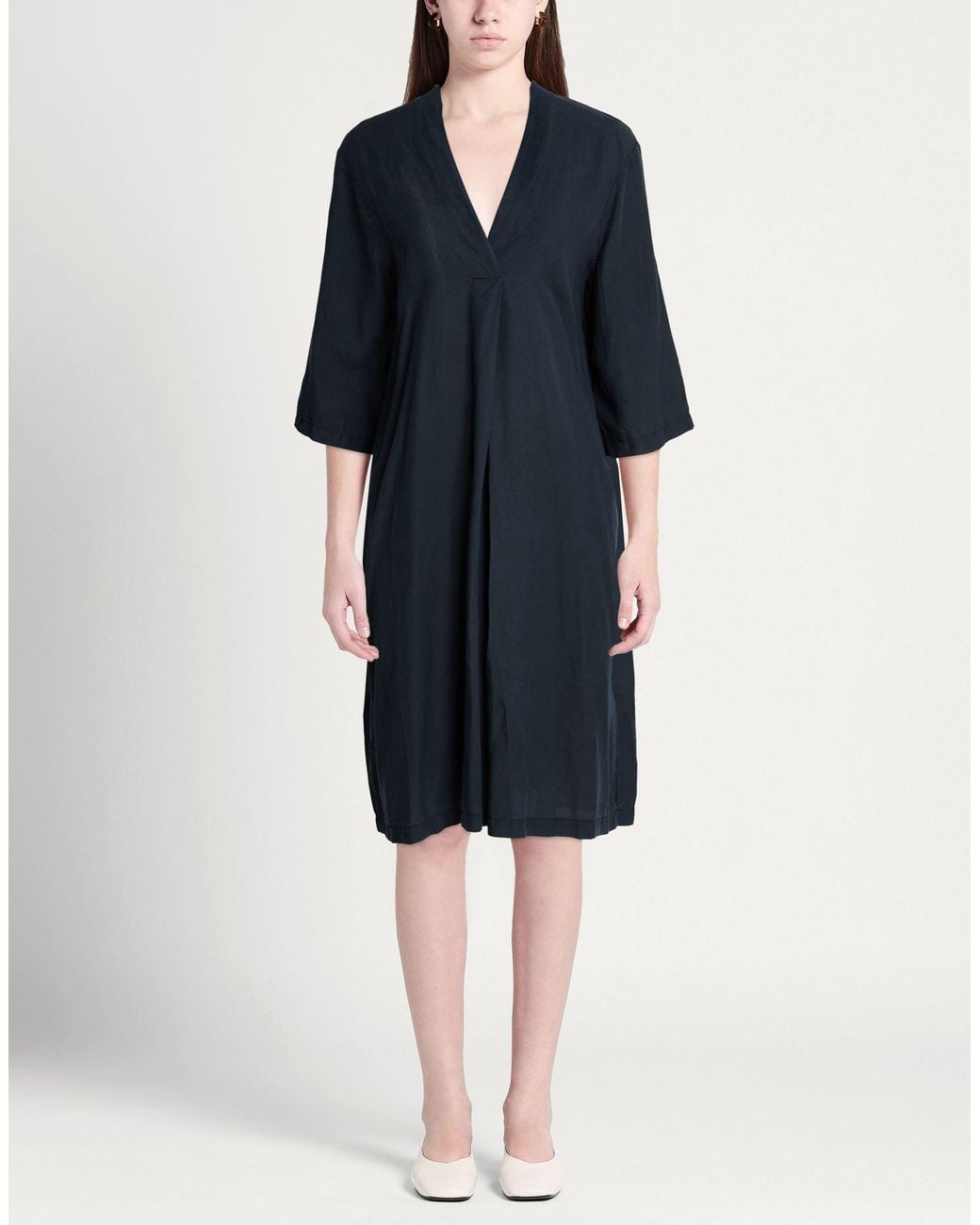 European Culture Blue Midnight Midi Dress Lyocell, Linen