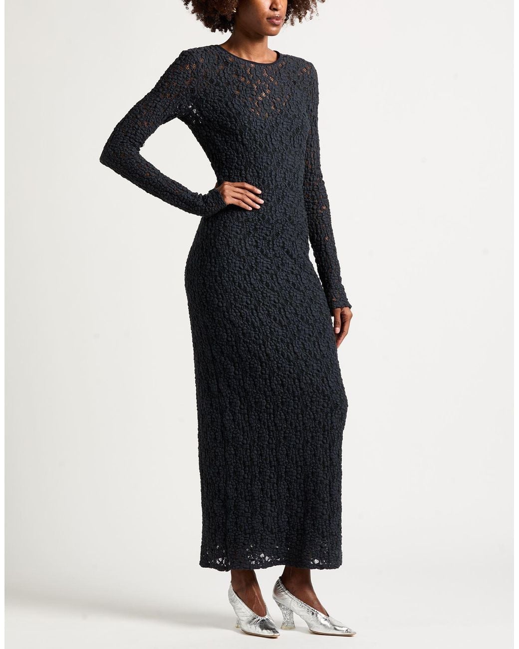 Max Mara Blue Midnight Maxi Dress Cotton, Polyamide, Elastane