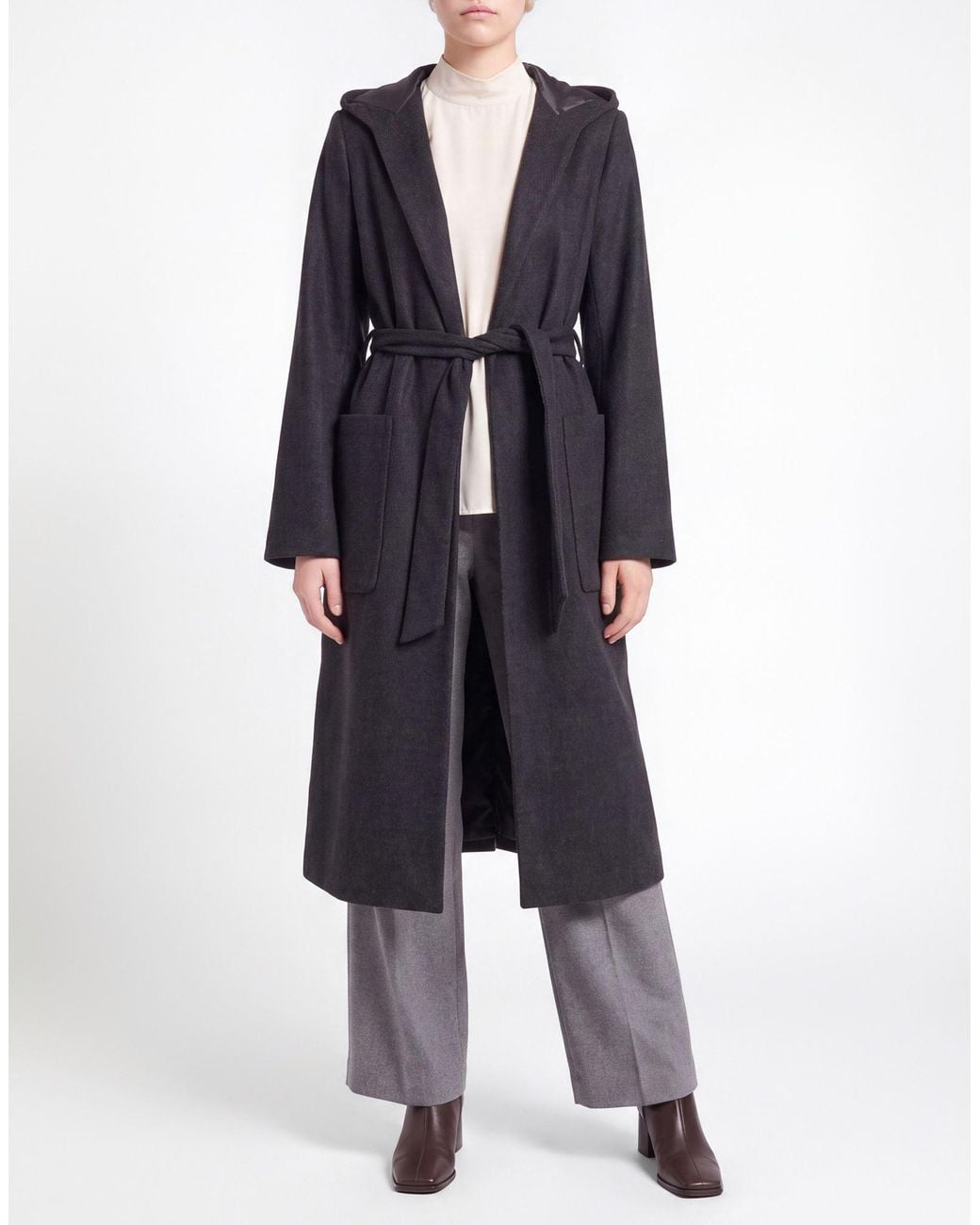 Fracomina Black Charcoal Coat Polyester