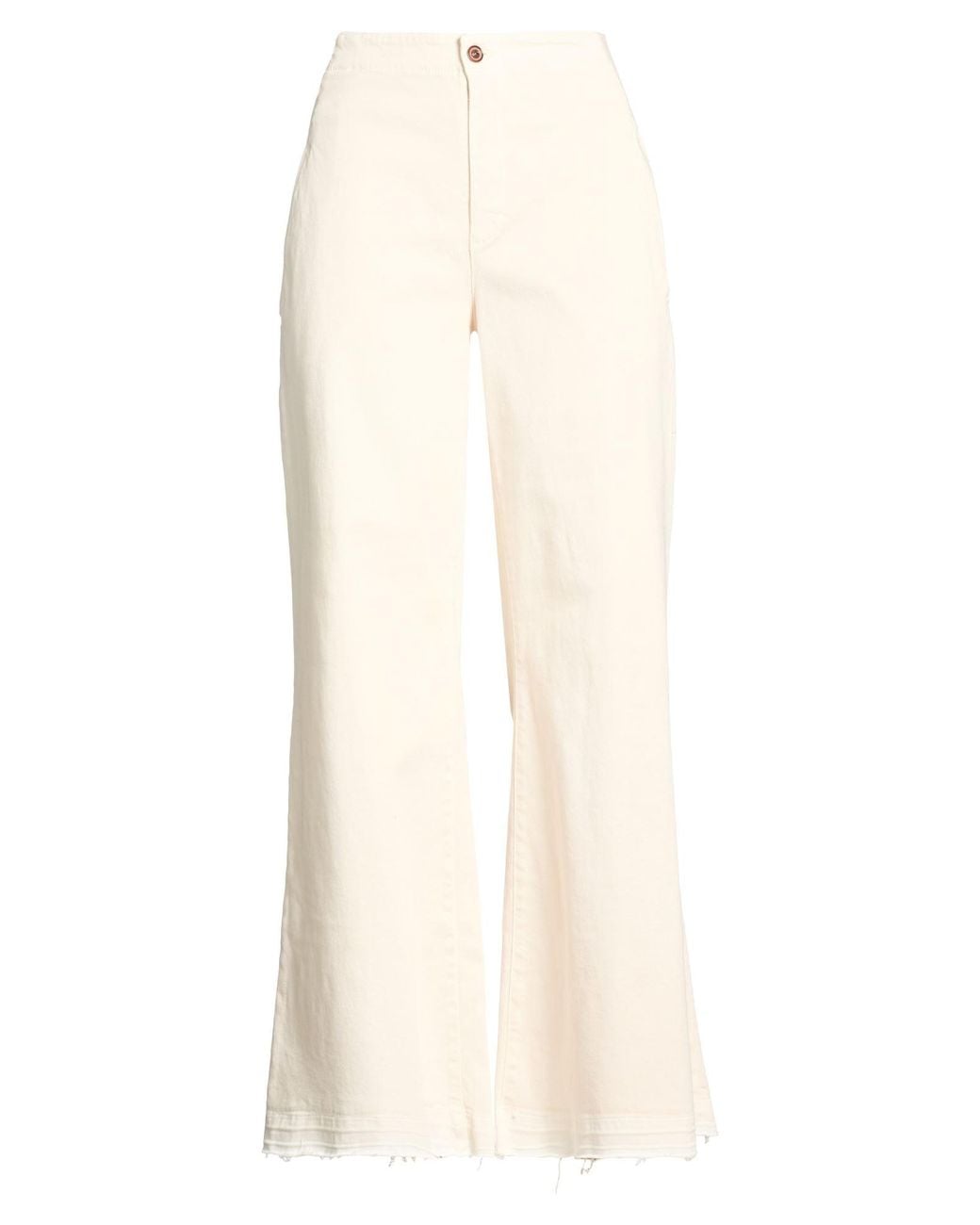 European Culture White Pants Cotton, Elastane