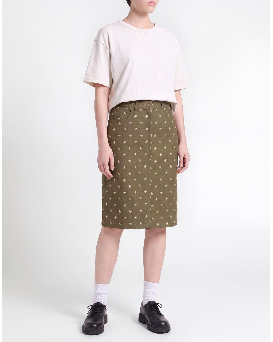 Paul & Joe Green Military Midi Skirt Cotton, Polyester, Elastane
