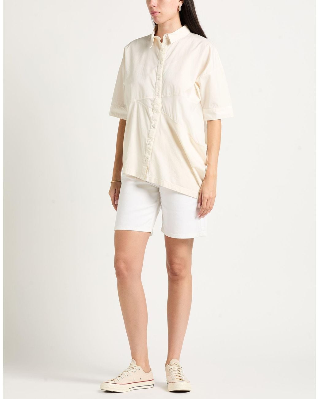 European Culture White Cream Shirt Cotton, Viscose, Elastane