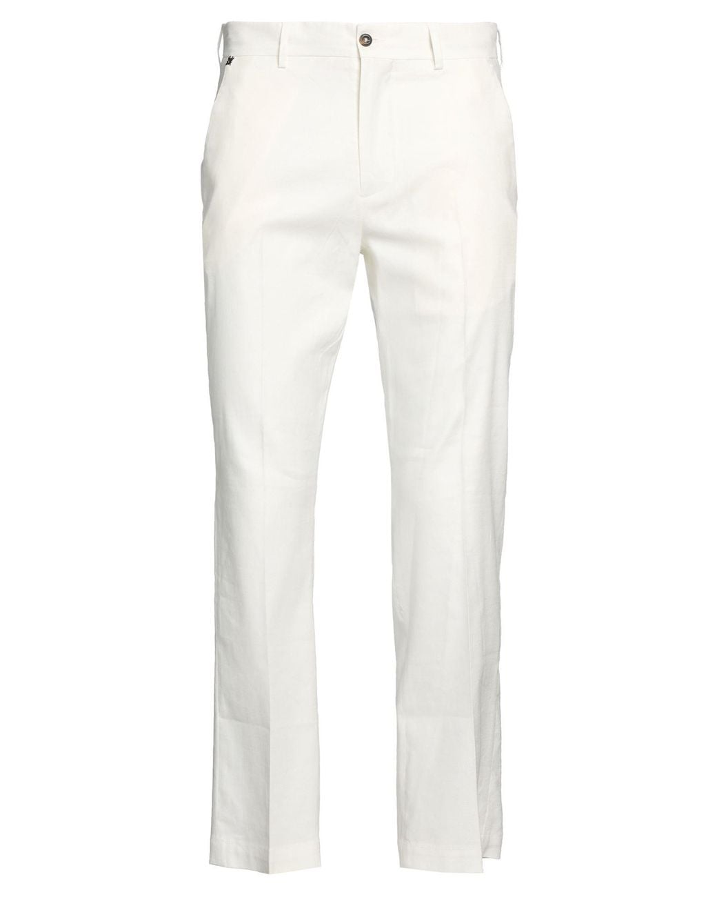 Messagerie White Ivory Pants Linen, Viscose, Elastane for men