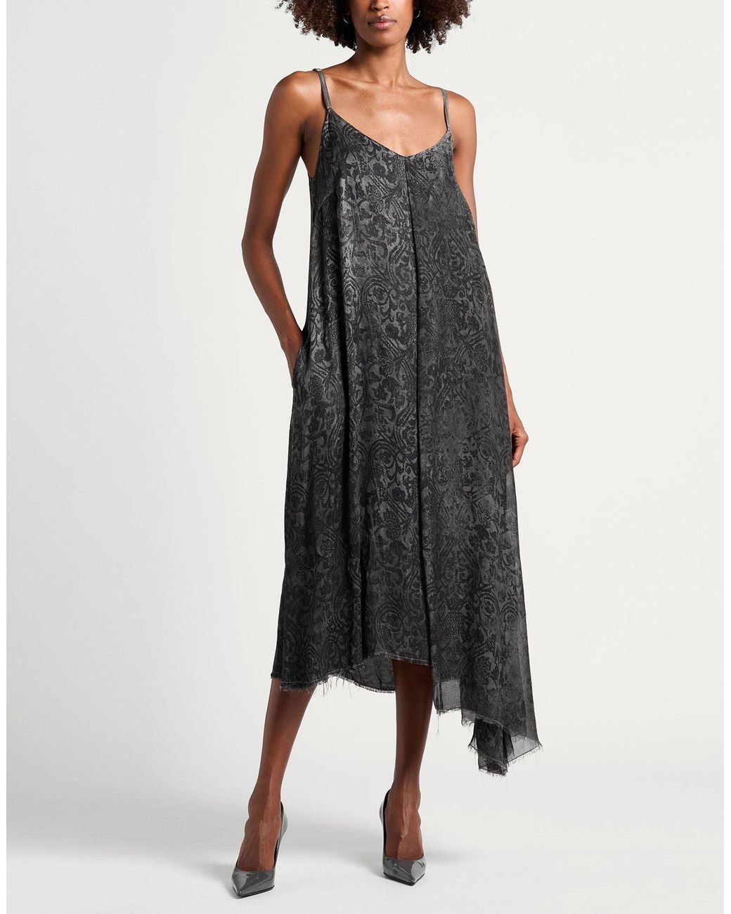 SANCTAMUERTE Black Charcoal Midi Dress Rayon, Viscose