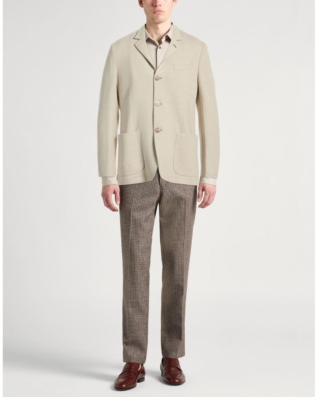 Fedeli Natural Ivory Blazer Cashmere, Lycra for men