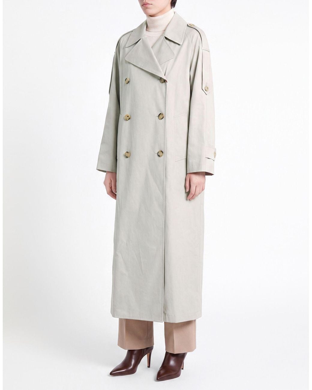 Max Mara Gray Light Overcoat & Trench Coat Cotton, Polyester