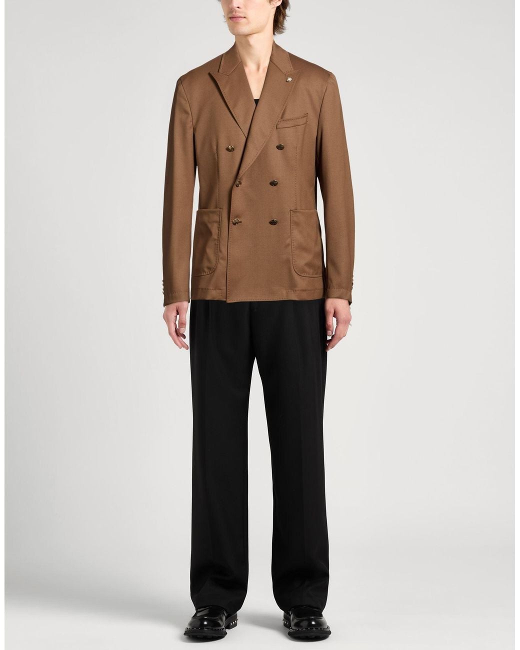 Manuel Ritz Brown Camel Blazer Wool, Elastane for men