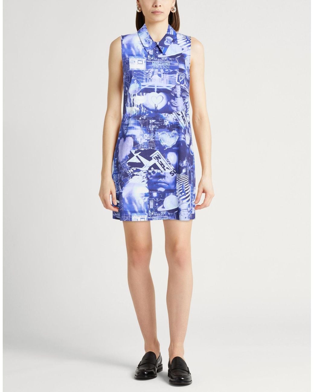 Moschino Blue Bright Mini Dress Cotton, Elastane