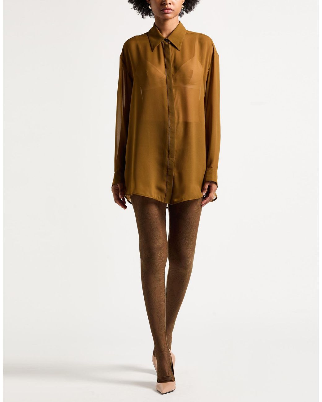 Erika Cavallini Semi Couture Brown Khaki Shirt Polyester