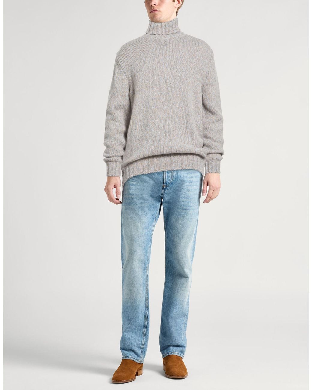 Fedeli Gray Turtleneck Alpaca Wool, Virgin Wool for men