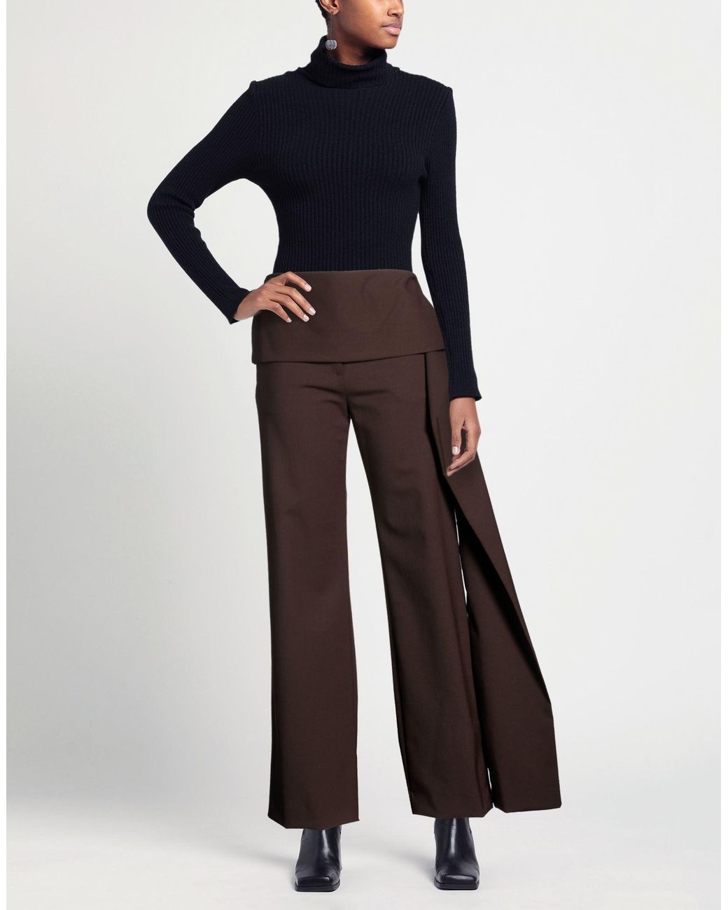 THE LATEST Brown Pants Polyester, Virgin Wool, Elastane