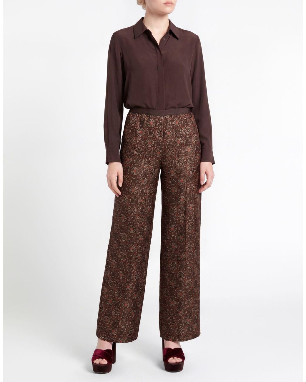 Siyu Brown Pants Wool, Lurex, Silk, Nylon, Cotton