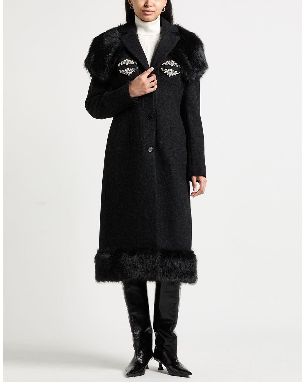 Simone Rocha Black Coat Virgin Wool, Polyamide, Polyester