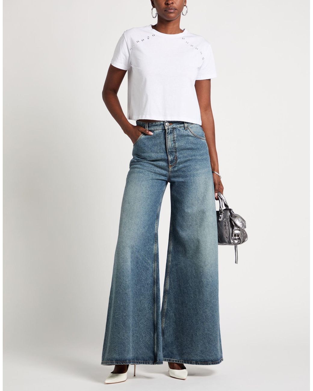 Patrizia Pepe White T-Shirt Cotton, Aluminum