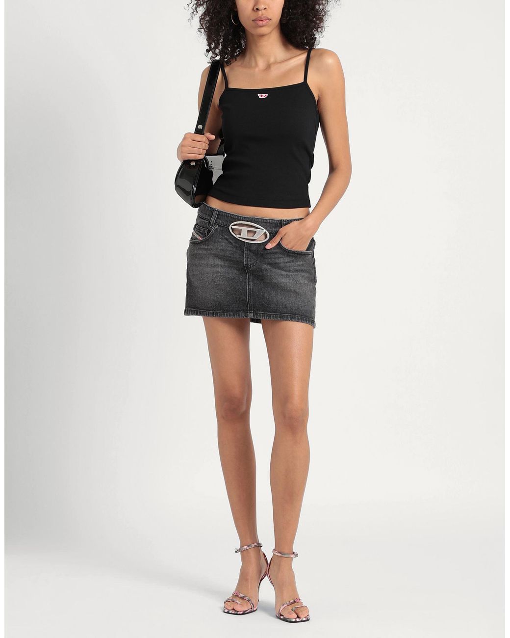 DIESEL Black Cropped Tank With D Logo