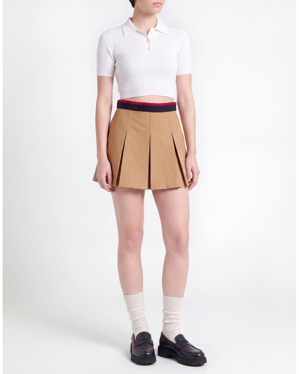Moncler Natural Camel Mini Skirt Cotton, Elastane