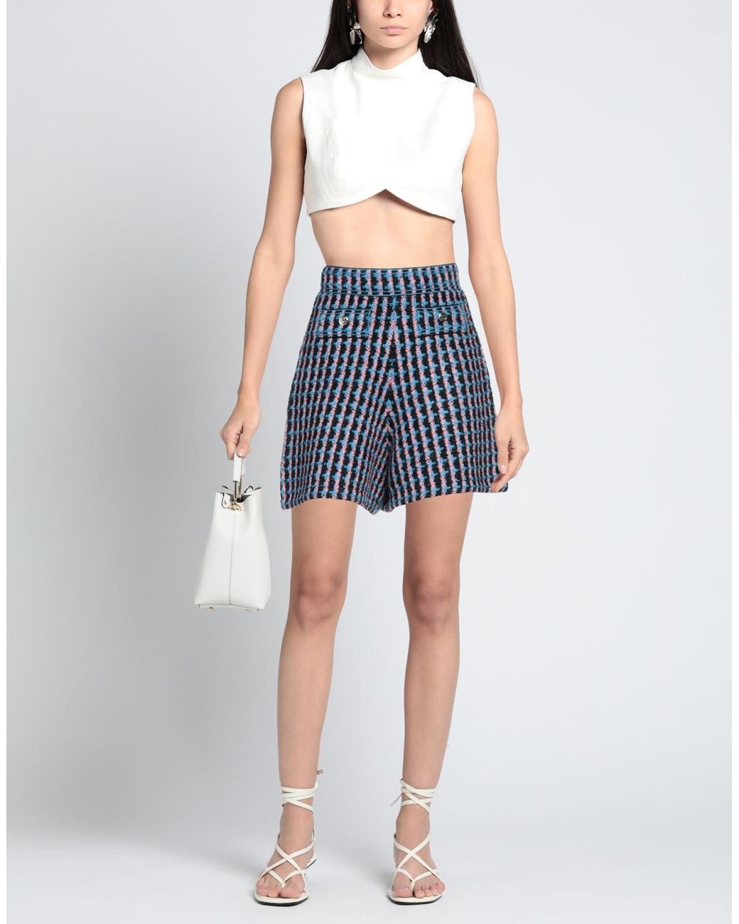 Sandro Blue Button-detailed Bouclé-tweed Shorts