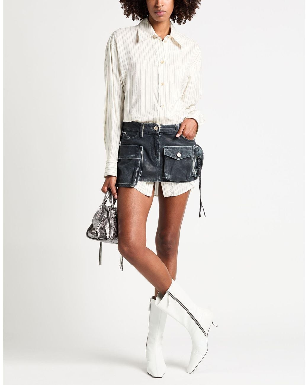 The Attico Blue Midnight Mini Skirt Cotton