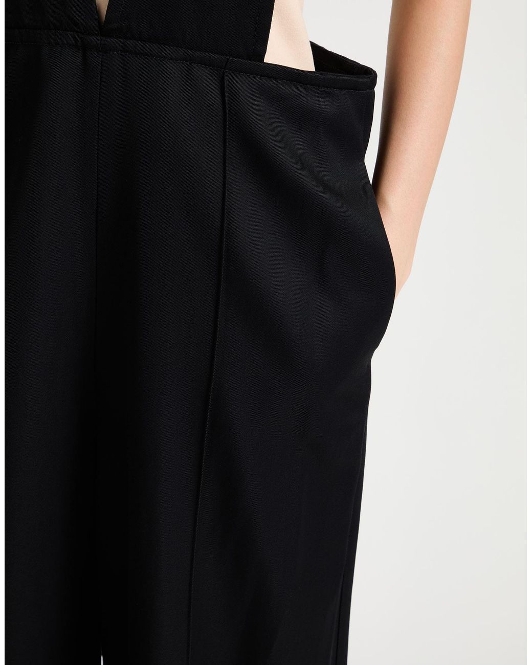 Plan C Black Wide-Leg Twill Pants