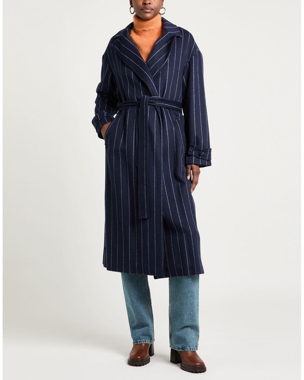 Cristinaeffe Blue Midnight Coat Polyester, Wool