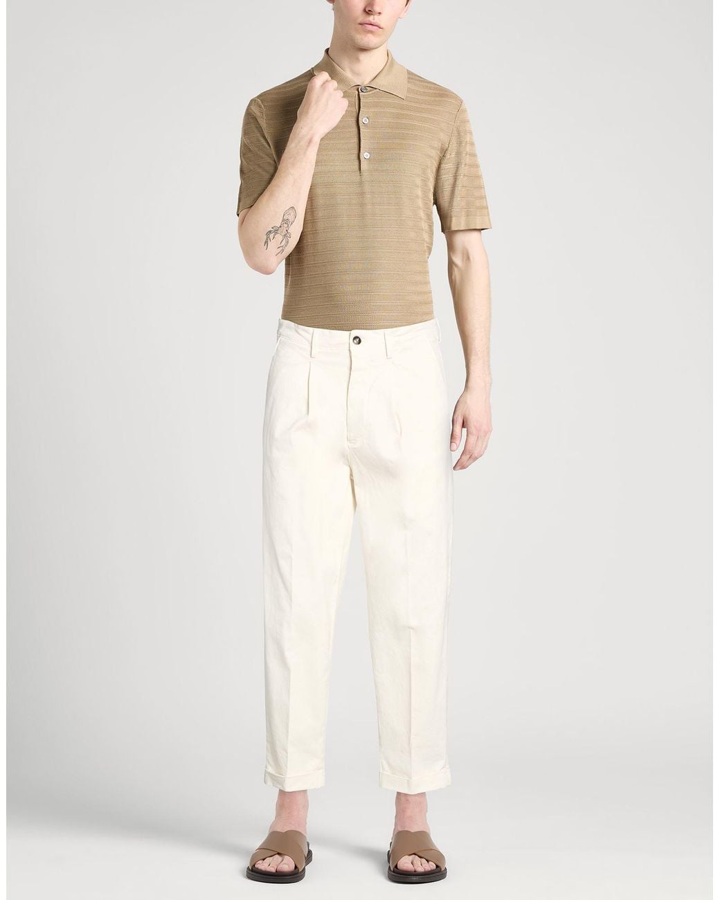 Takeshy Kurosawa White Pants Cotton, Elastane for men