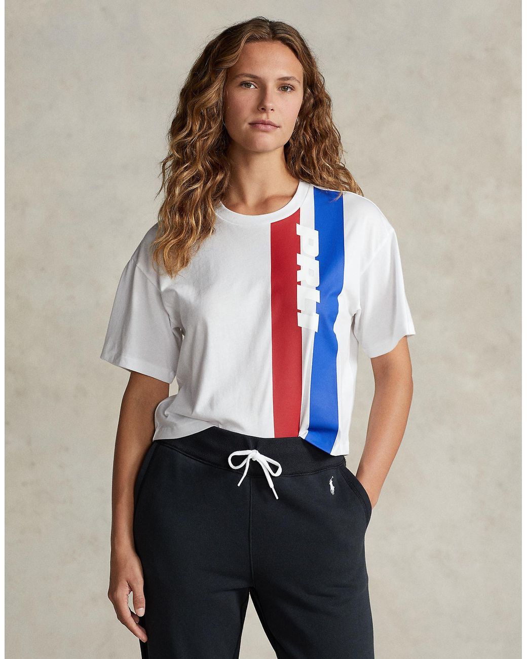 Polo Ralph Lauren White Striped Appliquéd Cotton-jersey T-shirt