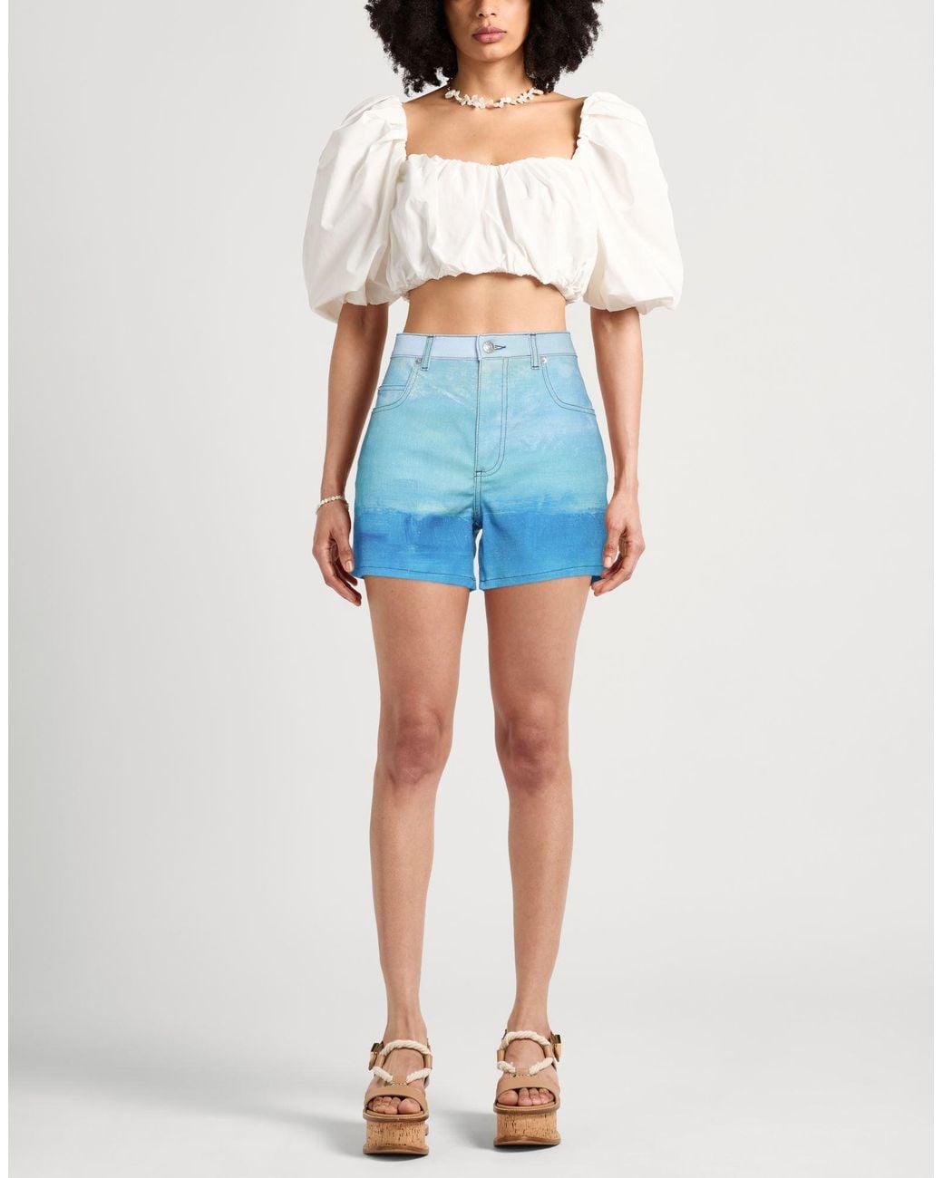 Marni Blue Denim Shorts Cotton, Elastane, Calfskin