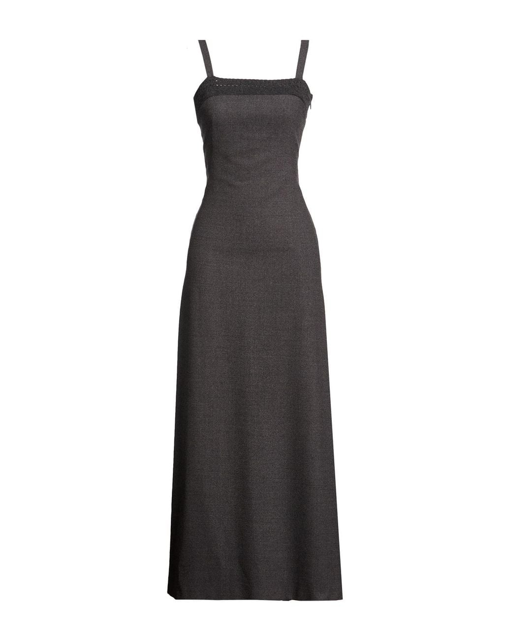 Alberta Ferretti Black Charcoal Maxi Dress Virgin Wool, Elastane