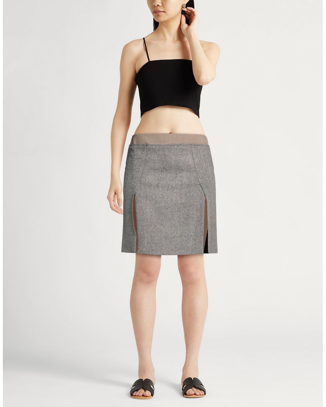Sportmax Gray Charcoal Midi Skirt Virgin Wool, Polyester, Elastane