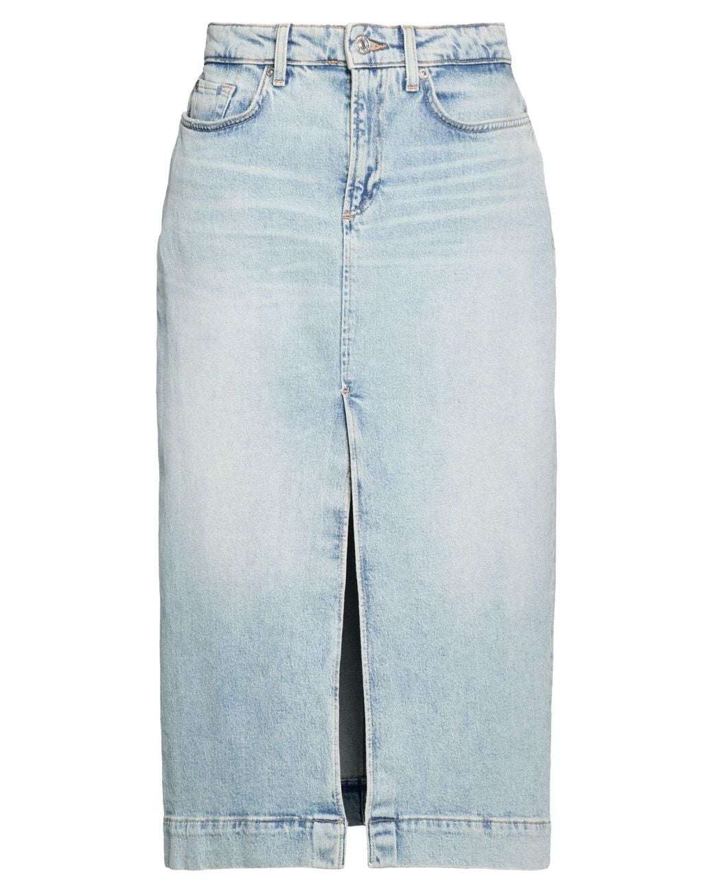 7 For All Mankind Blue Denim Skirt Cotton, Elastane