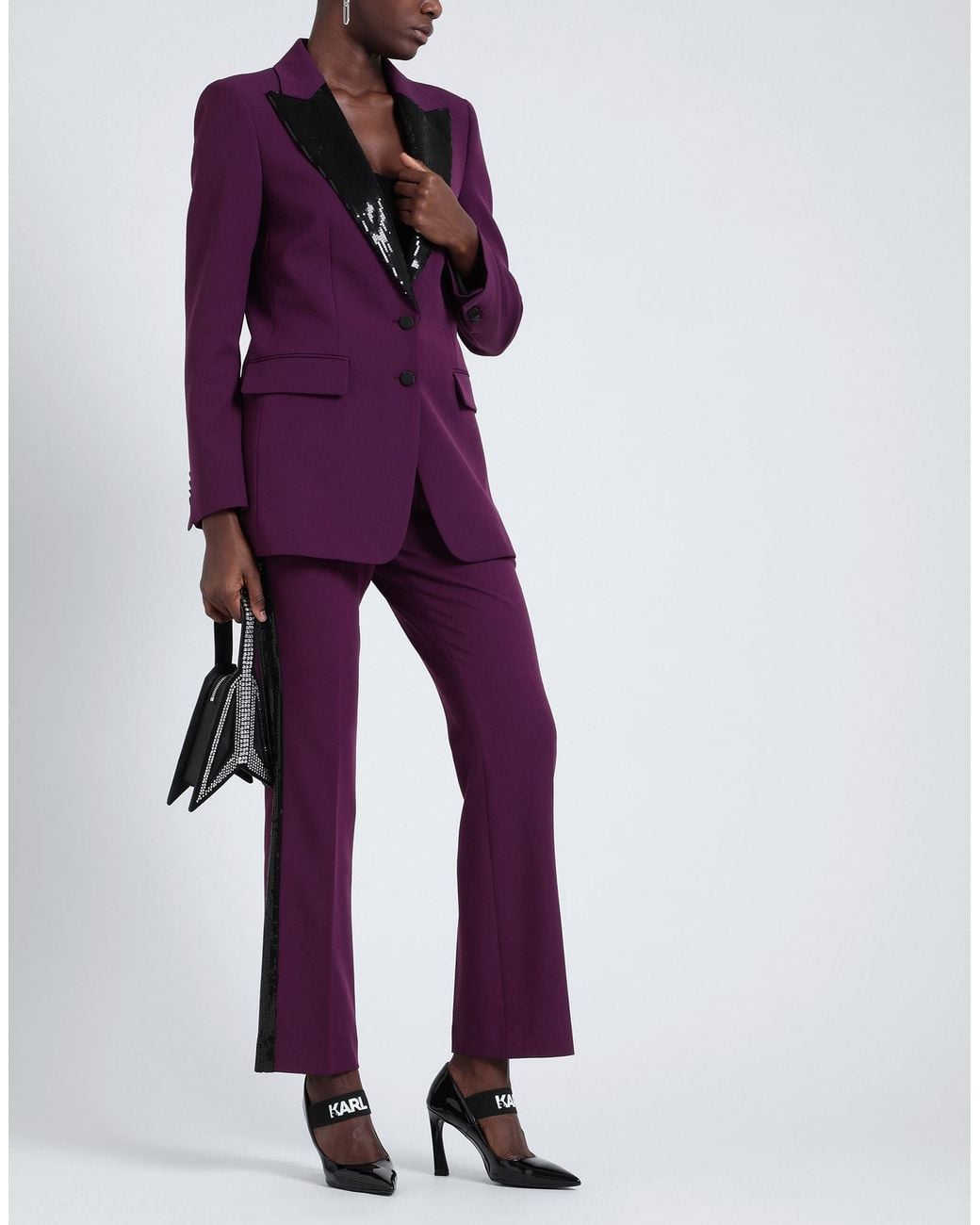 Karl Lagerfeld Purple Sequin-Detail Buttoned Blazer