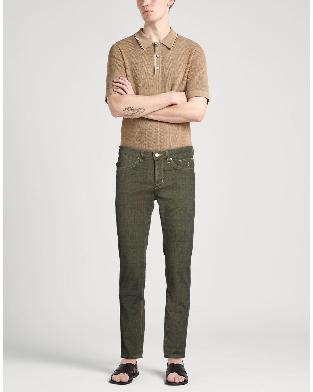 Jeckerson Green Military Pants Cotton, Elastane for men
