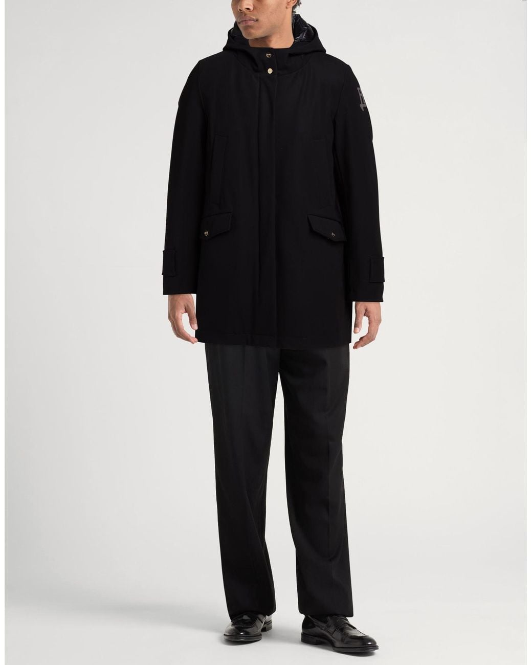Herno Black Coat Polyamide, Elastane for men