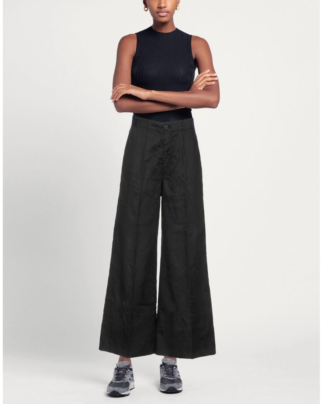 European Culture Black Pants Lyocell, Linen, Cotton