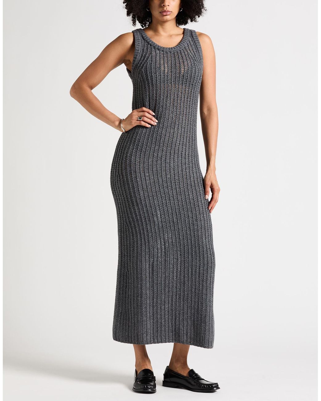Liviana Conti Gray Maxi Dress Cashmere, Polyamide