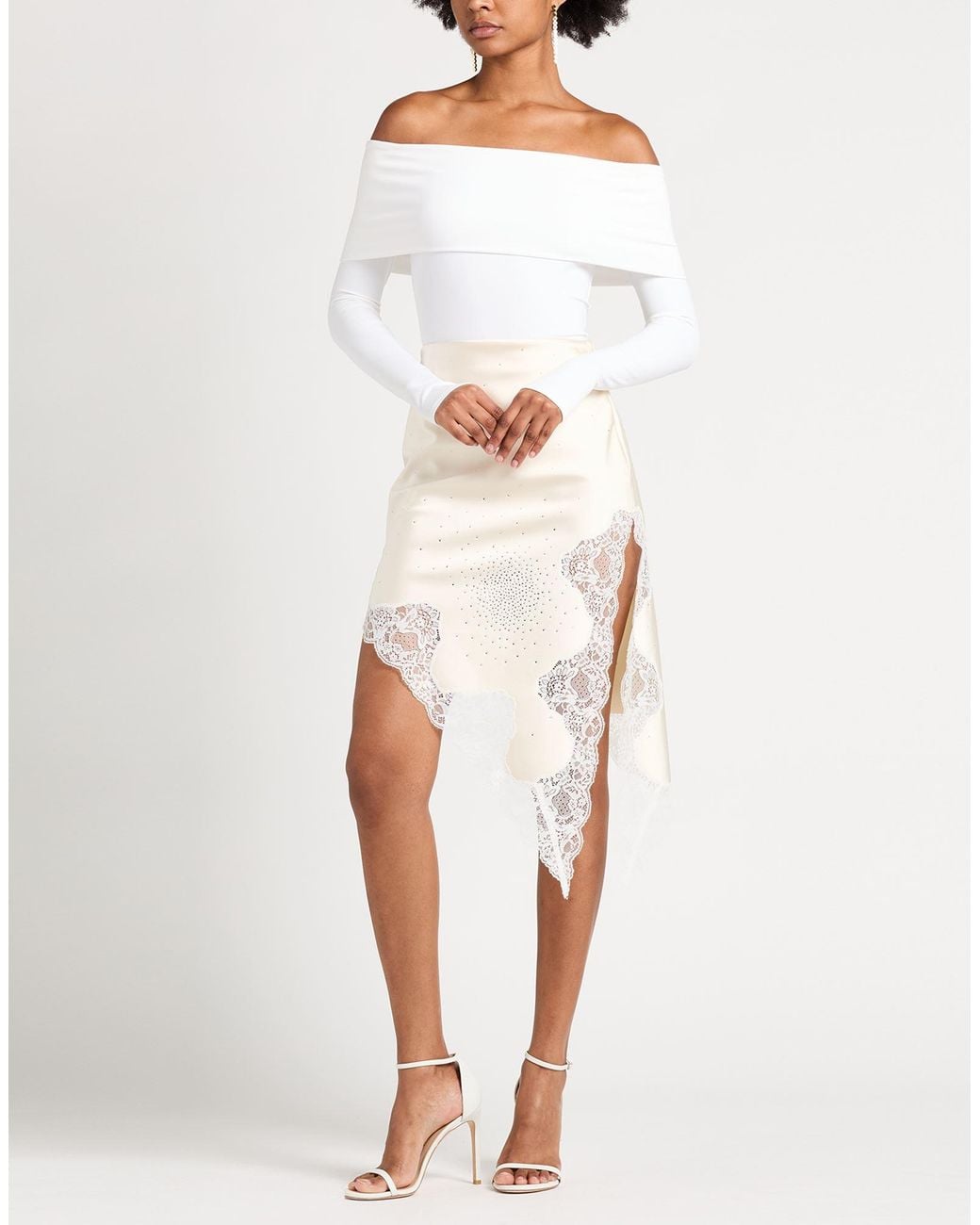 GIUSEPPE DI MORABITO White Ivory Midi Skirt Polyester, Elastane