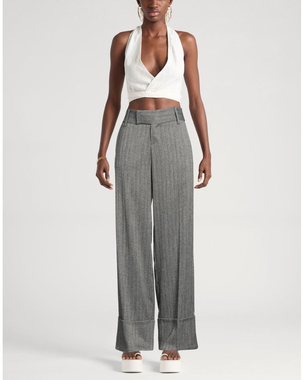 Gaelle Paris Gray Pants Polyester, Viscose, Elastane