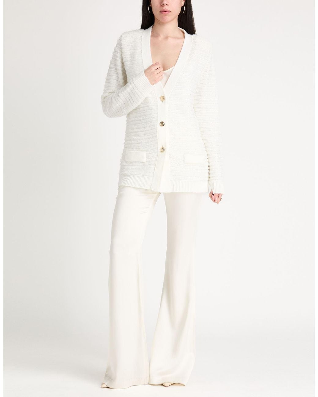 SIMONA CORSELLINI White Cardigan Acrylic, Polyamide, Polyester, Viscose