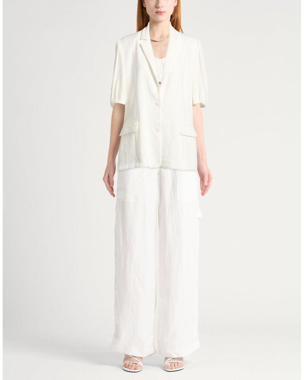Twinset White Blazer Viscose, Polyamide, Lyocell, Linen