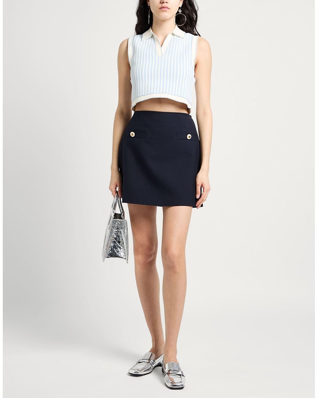 Sandro Blue Midnight Mini Skirt Virgin Wool, Polyester