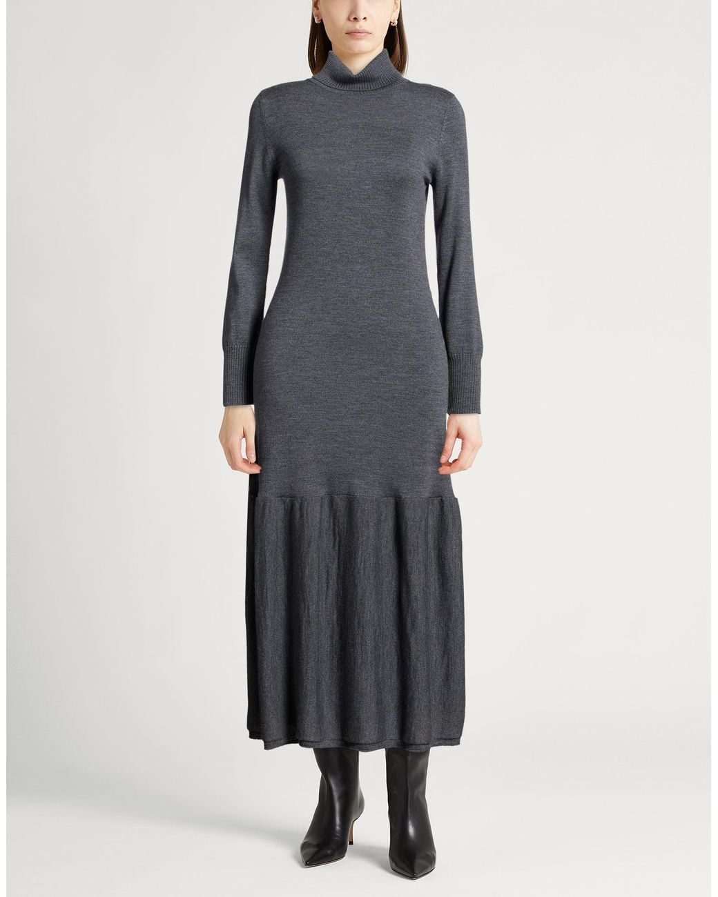 Drumohr Gray Midi Dress Merino Wool