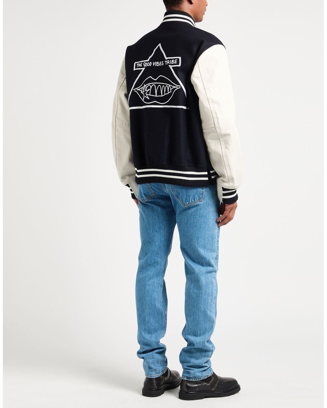 Sacai Blue Jacket Wool, Cow Leather for men