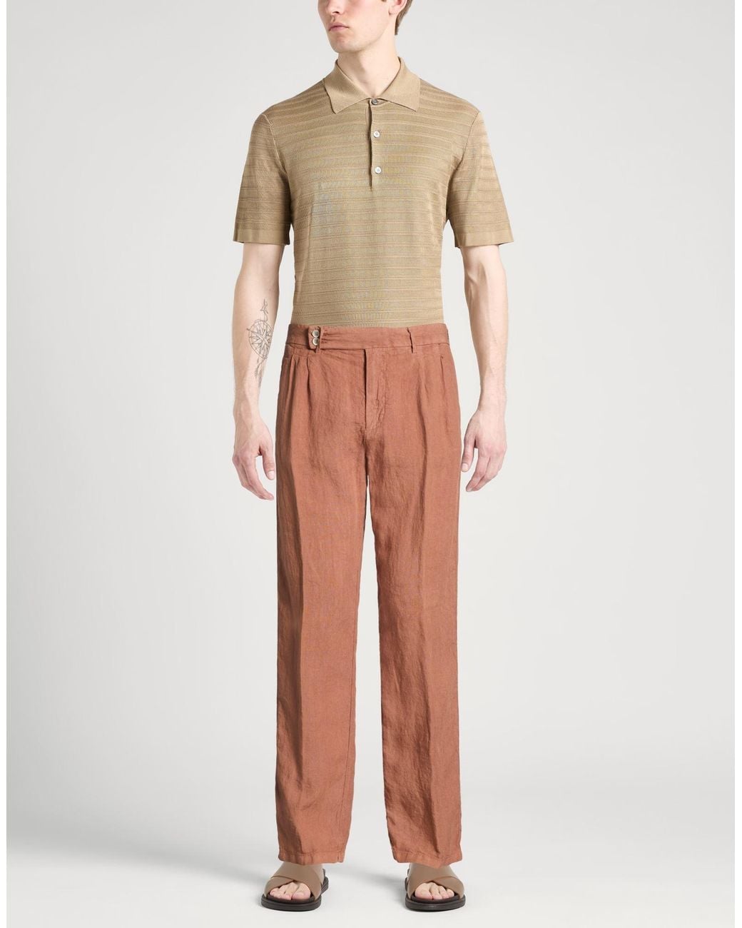 120% Lino Brown Pants Linen for men