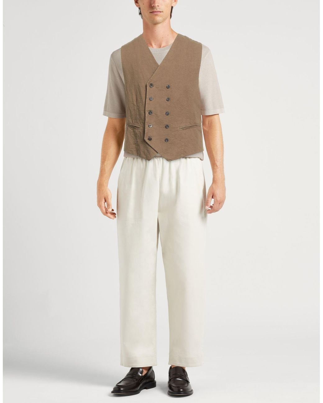 Messagerie Brown Khaki Tailored Vest Cotton, Hemp for men
