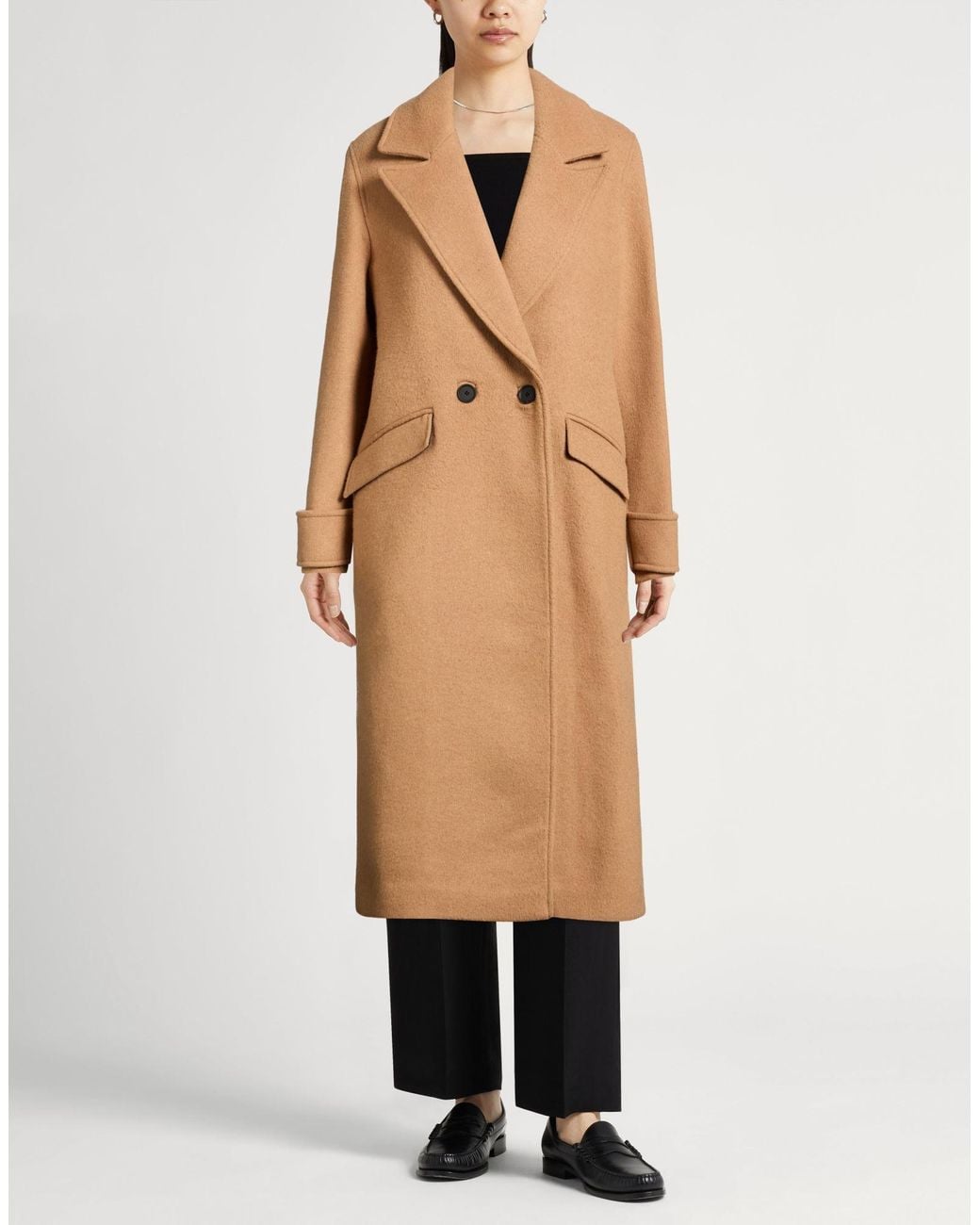 AllSaints Natural Camel Coat Recycled Acrylic, Recycled Polyester, Recycled Wool, Recycled Polyamide, Viscose