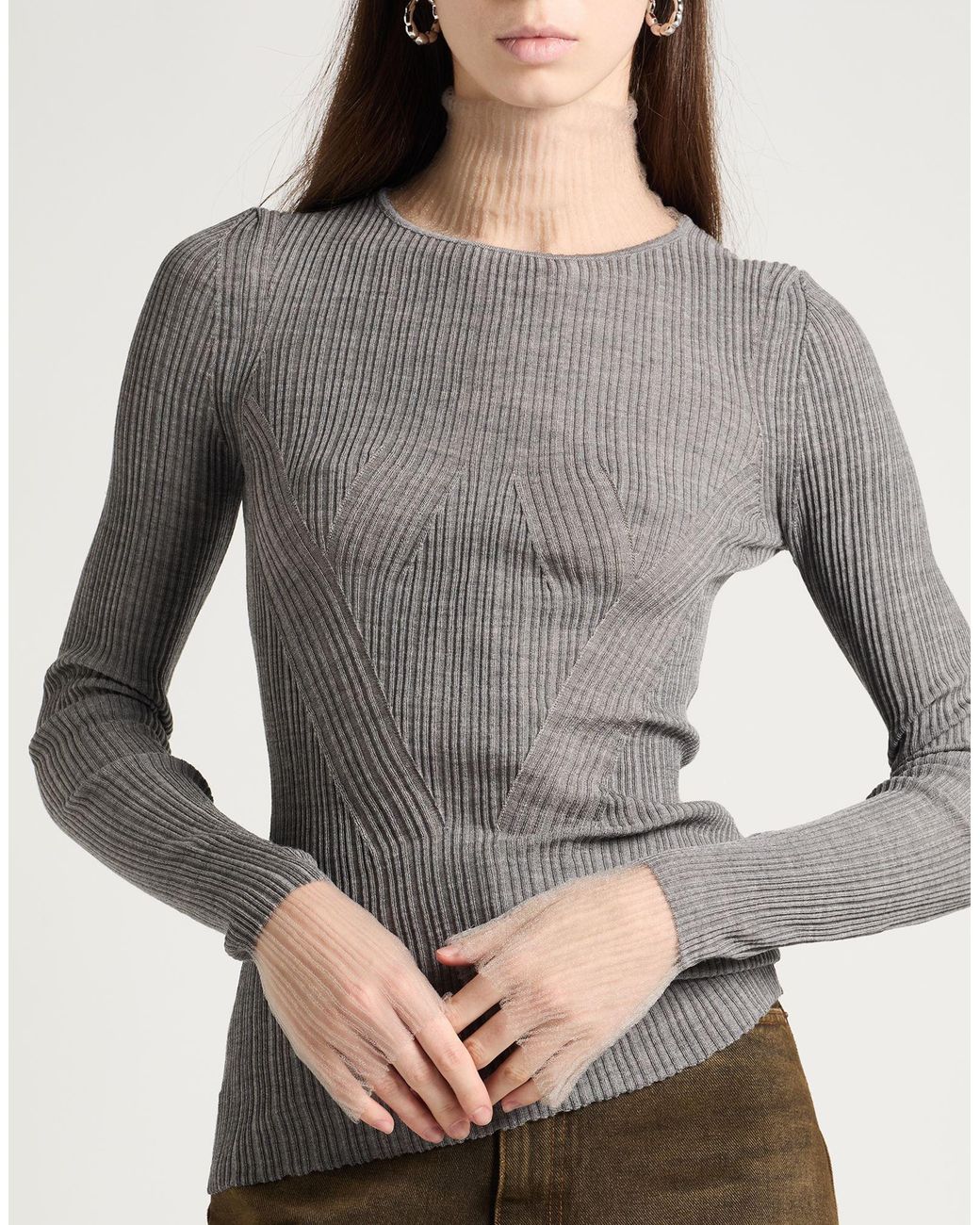 Sportmax Gray Turtleneck Virgin Wool, Polyamide