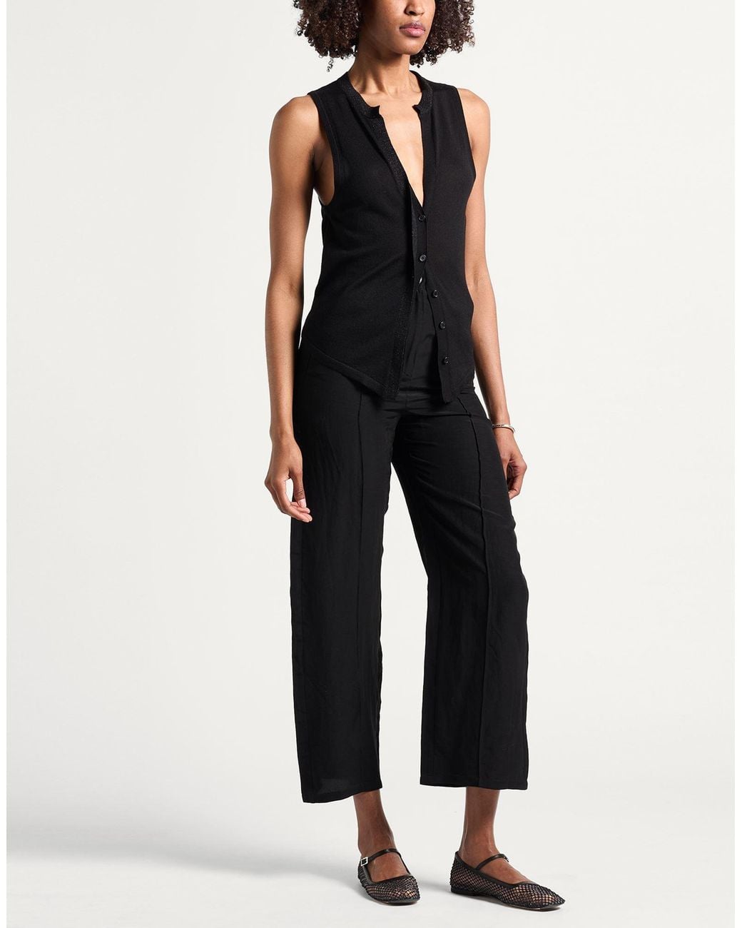 Majestic Filatures Black Tailored Vest Merino Wool, Silk, Metallic Fiber