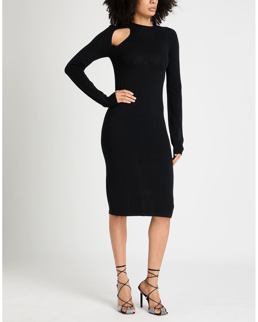 Sportmax Black Midi Dress Wool, Silk