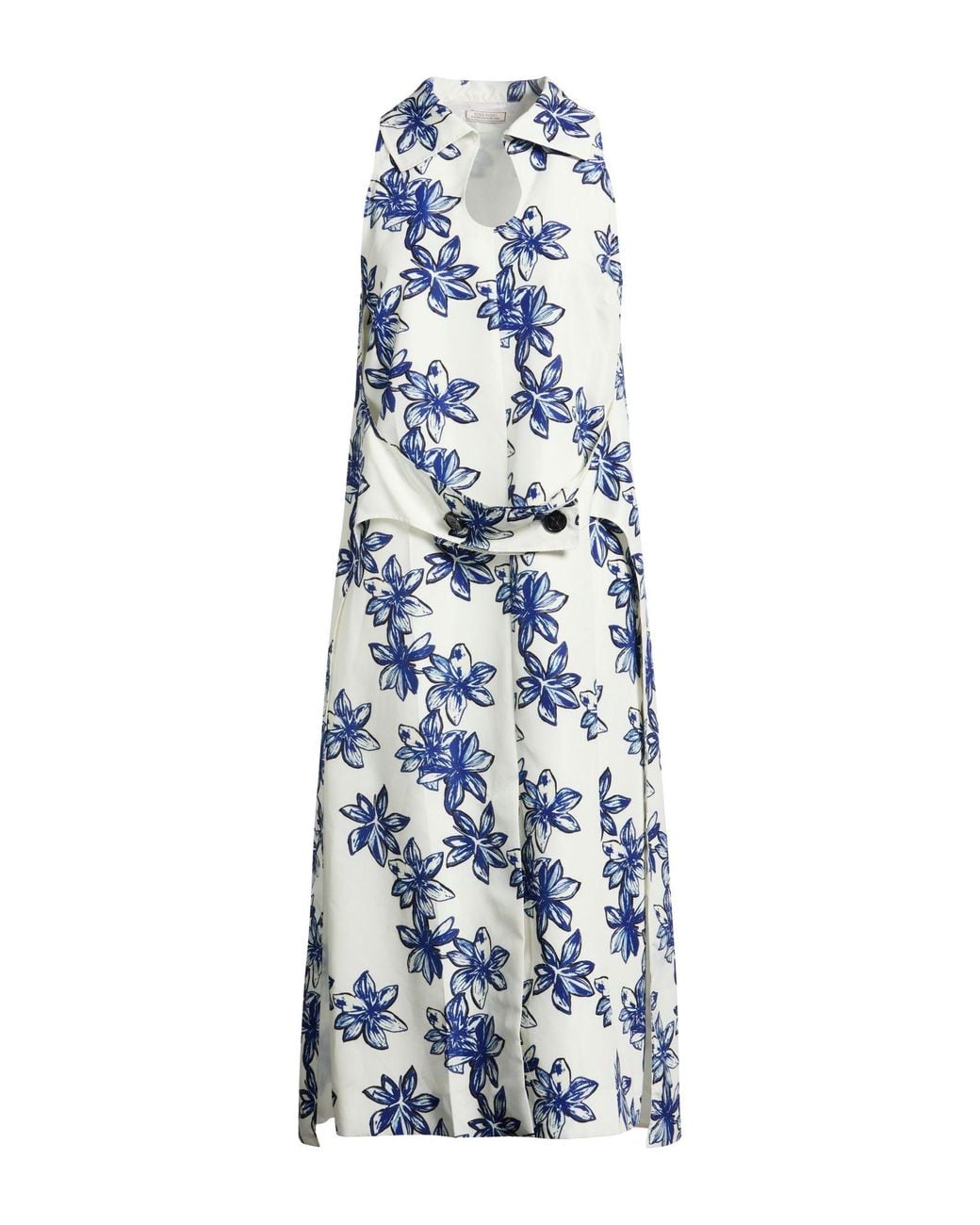 Nina Ricci Blue Cream Midi Dress Polyester