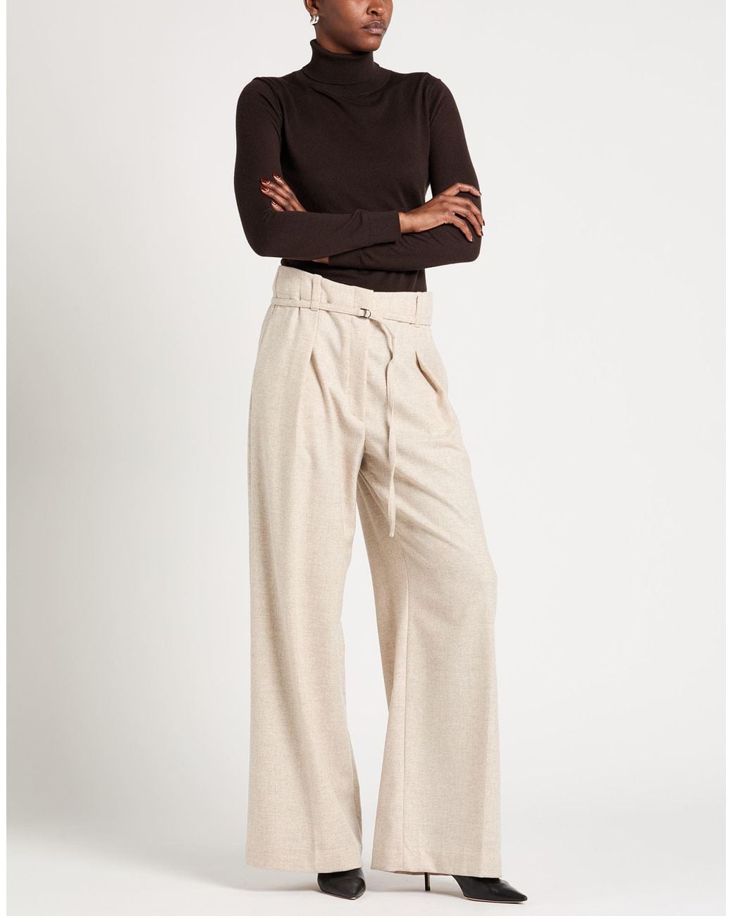 Brunello Cucinelli Natural Pants Virgin Wool, Cashmere, Brass